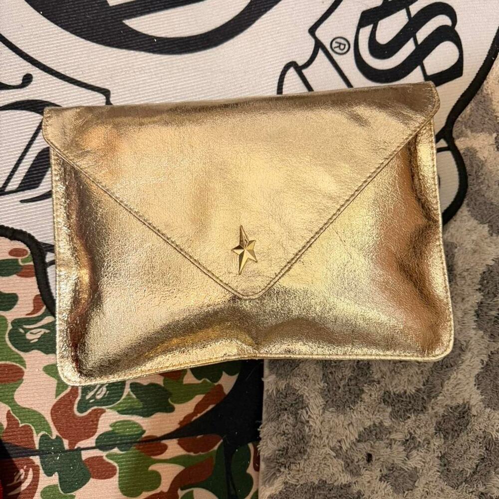 Mugler gold metallic clutch with